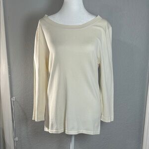 August Silk women Ivory Long Sleeve Tee Size L Viscose/Silk/Nylon.